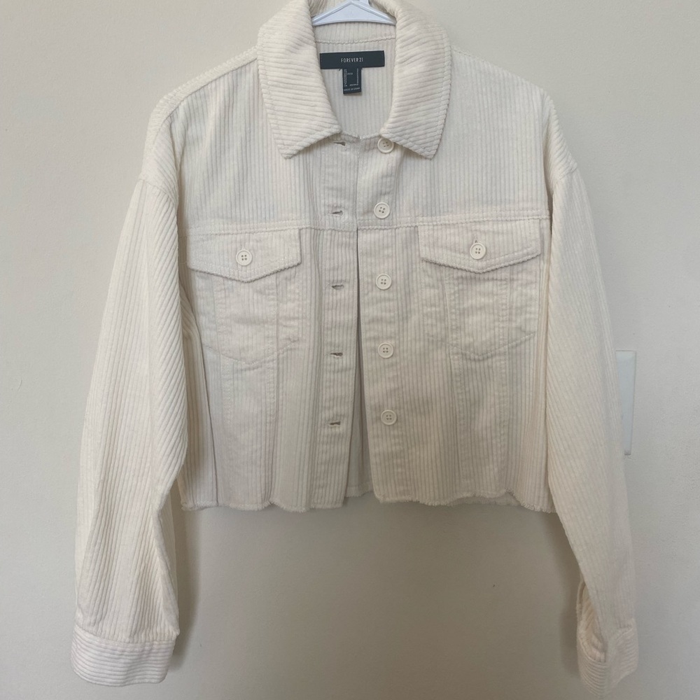 Cream Crop Jacket Button Up